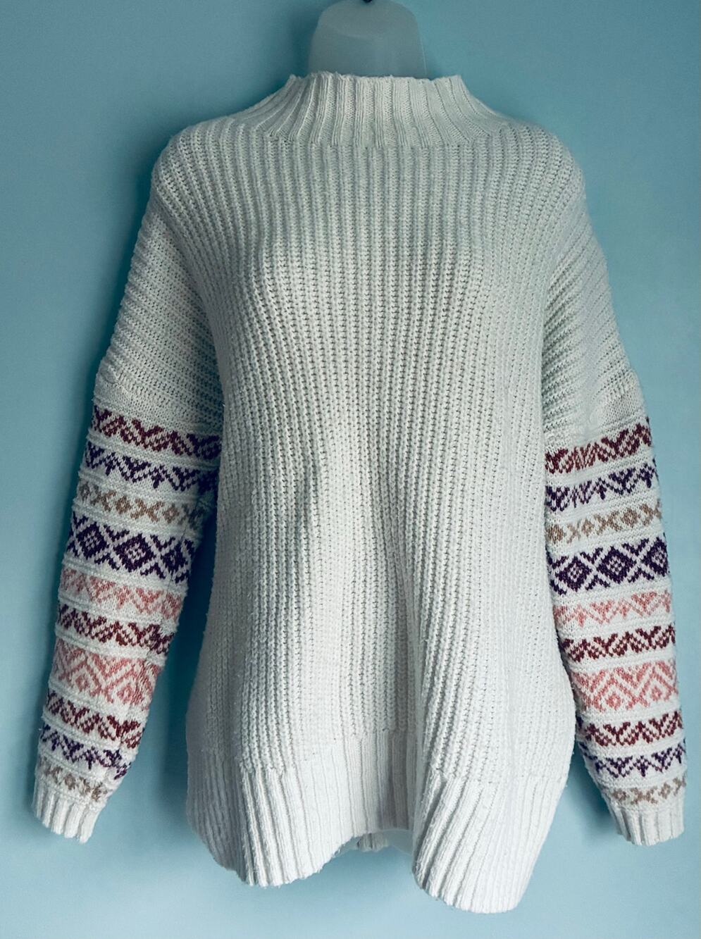 Maurices Sweater White Red Pink XL Cottage Cozy Winter Mock Neck